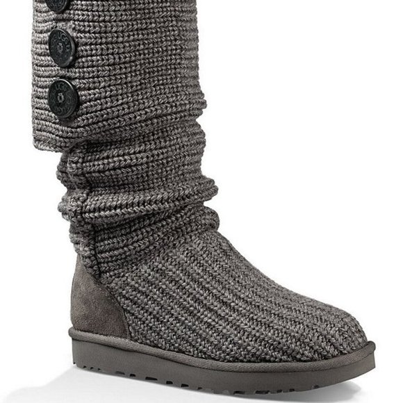 UGG Shoes - Ugg  Gray Classic Cardy Knit Sweater Boots 8